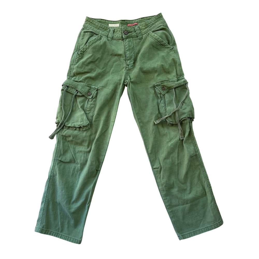 Pilcro and the Letterpress Cargo Pants Women 24 Petite Olive Green Straight Leg - Picture 2 of 12